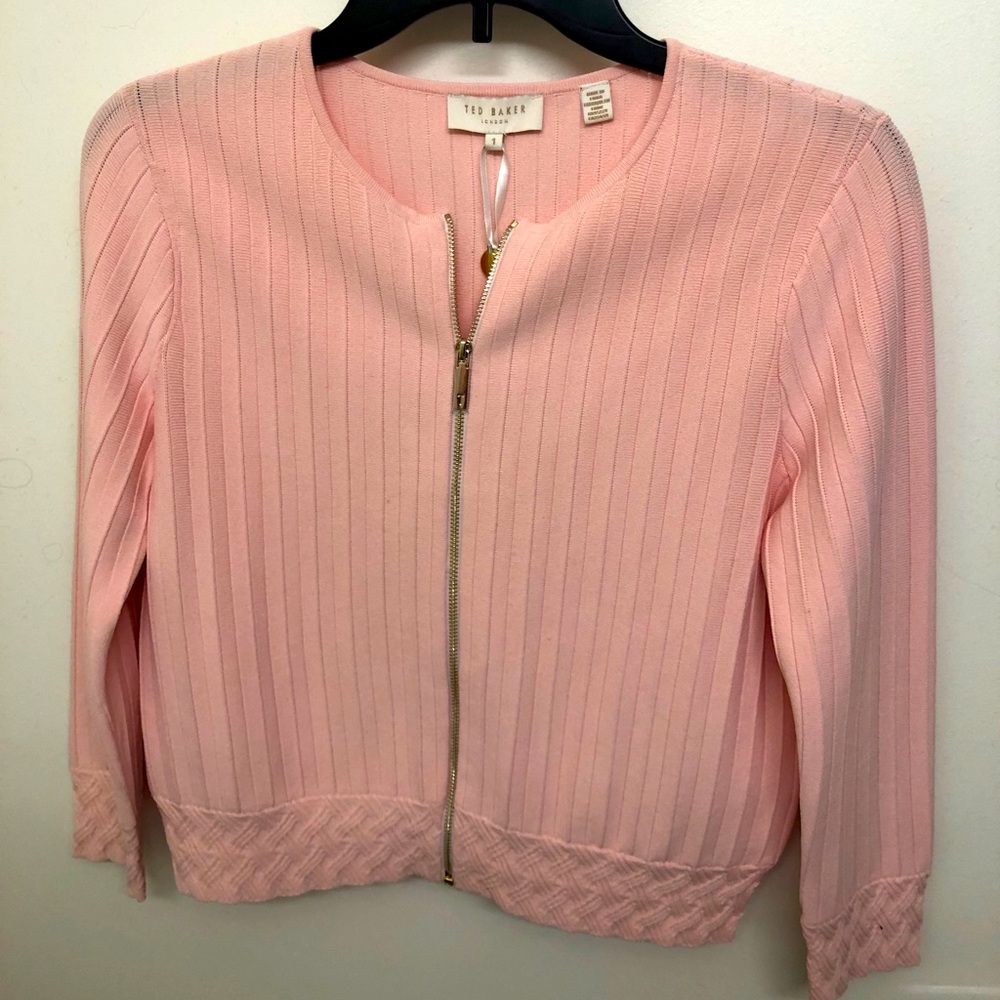 Ted Baker London cardigan with stitch detail. Size 1. Baby pink.